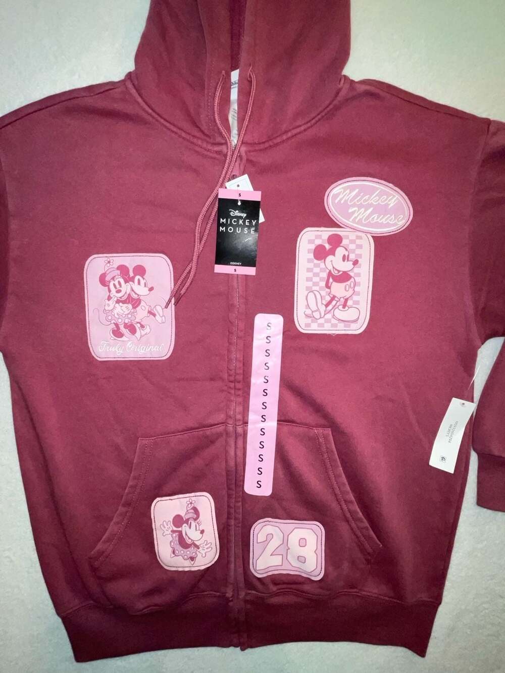 Disney Mickey Mouse Graphic Patch Maroon Zip-Up Hoodie
